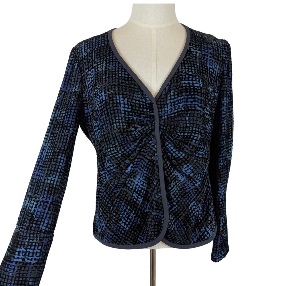 Armani Collezioni Velvet Cropped Blouse Shirt Black/Blue 14 Made in Italy